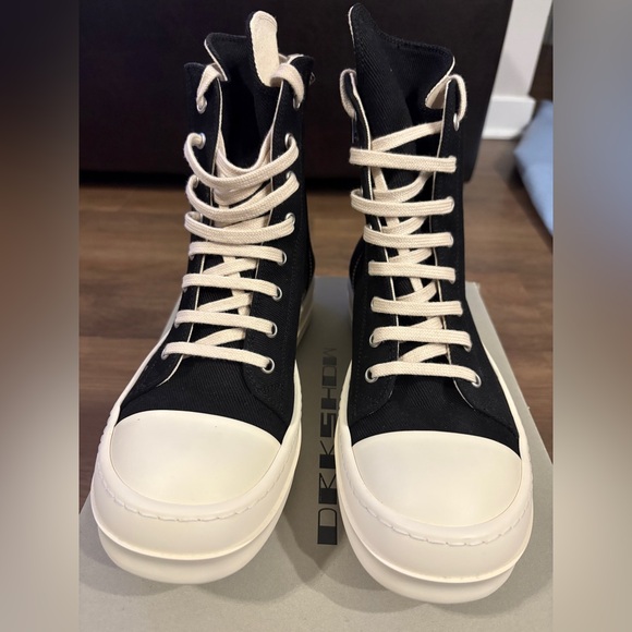 COPY - Rick Owens DRKSHDW - Black Denim High Sneakers - Picture 11 of 12